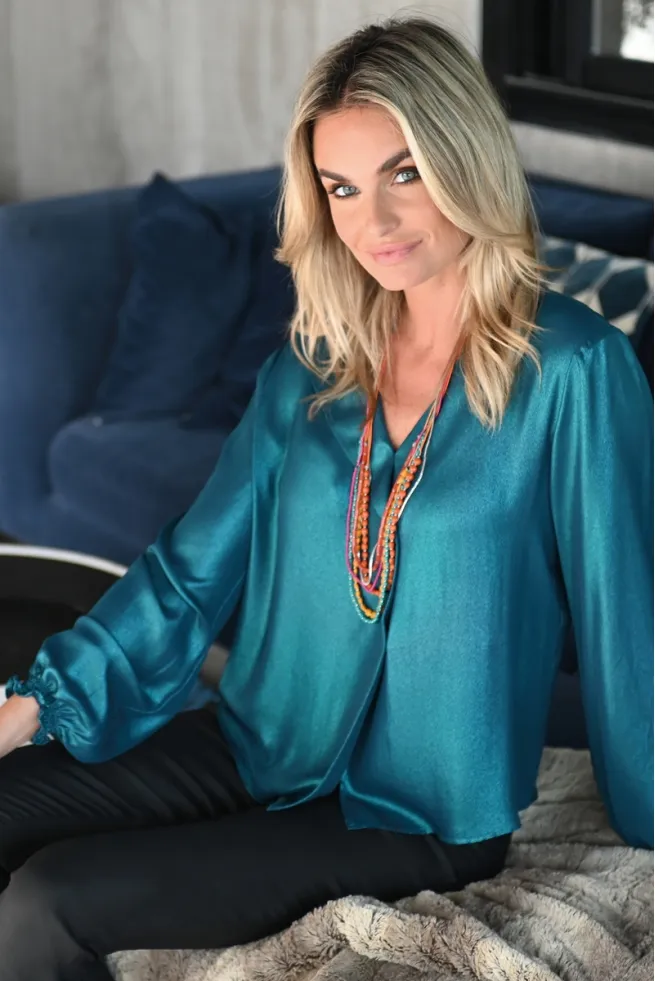 BLOUSE CACHE COEUR BLEU CANARD