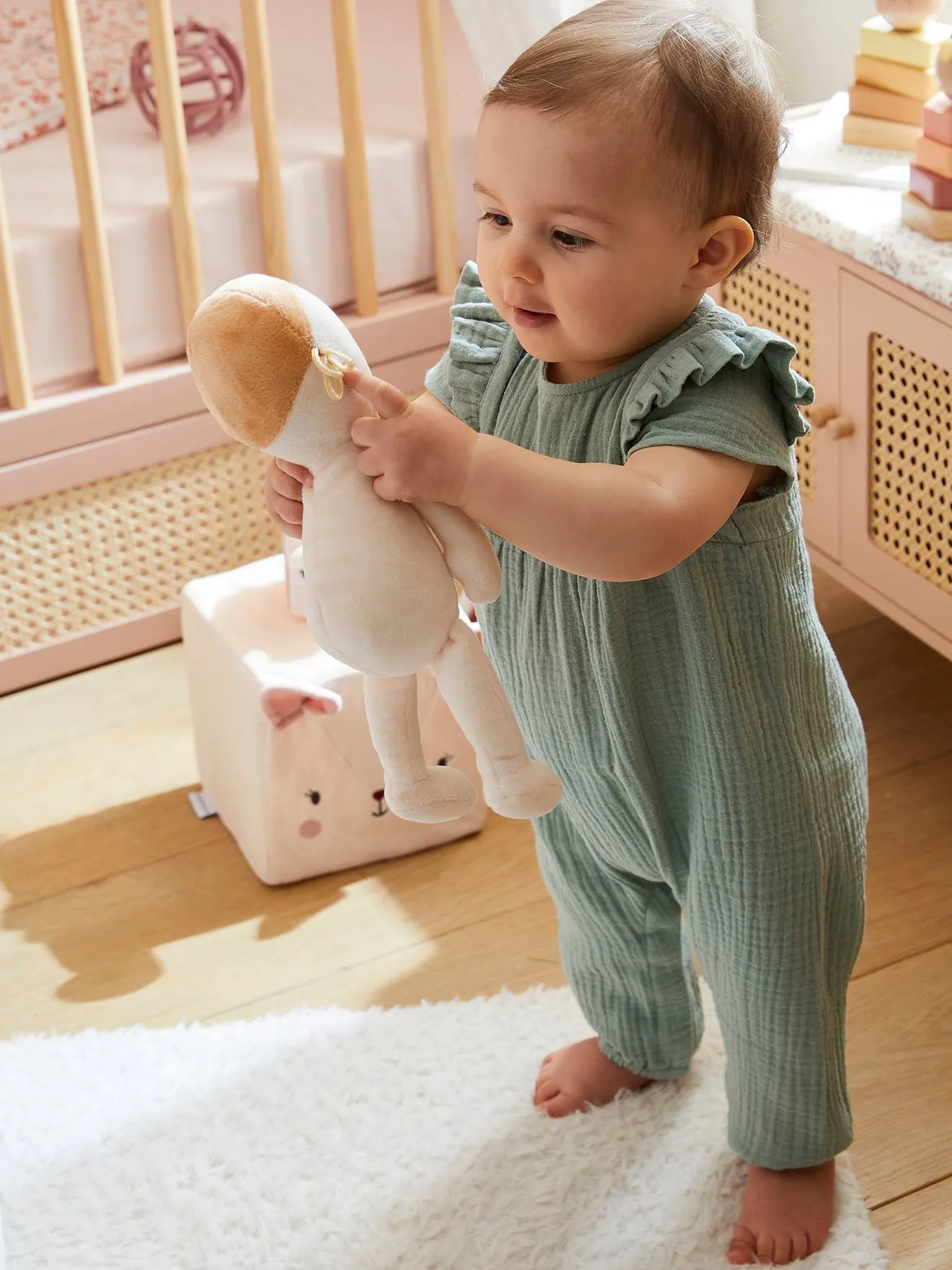 Combinaison bébé en gaze de coton vert sauge - Vertbaudet