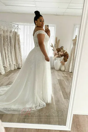 Robe de mariée Grandes Tailles Naturel taille Sans Manches Mancheron