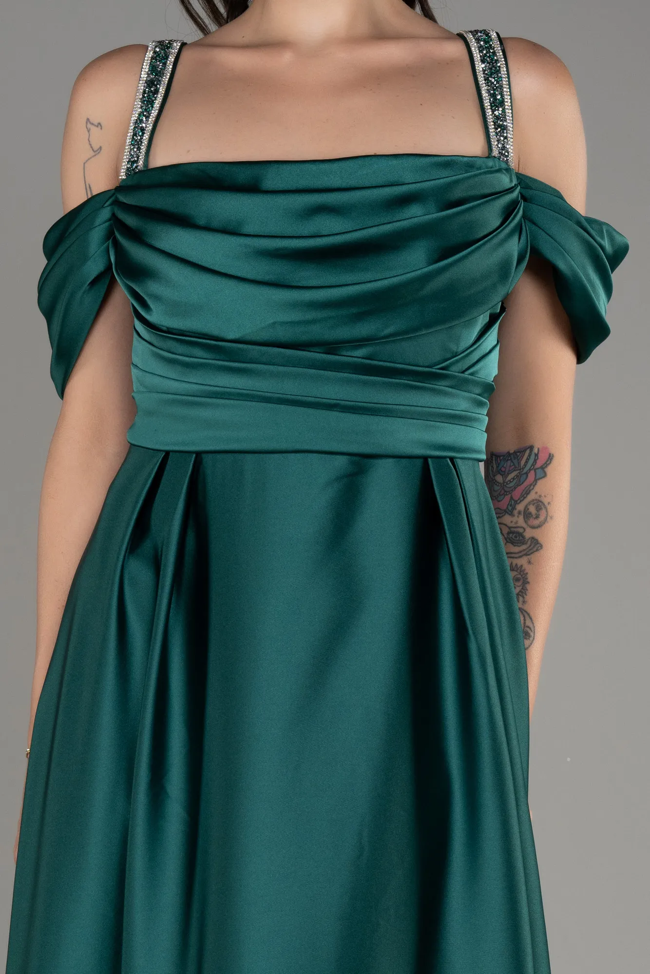Robe De Soirée Grande Taille Satin Longue Vert ABU3277