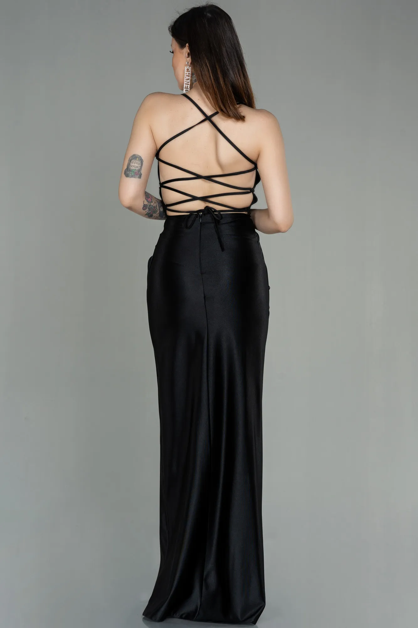 Robe de Soirée Longue Satin Bleu Marine ABU2800