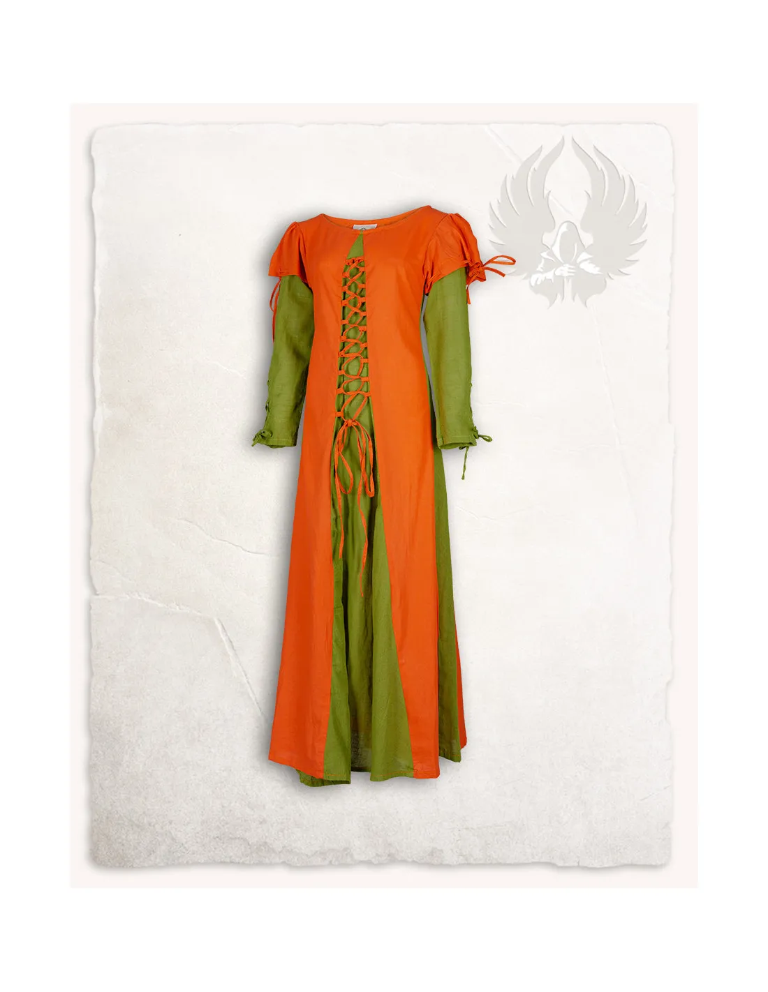 Robe médiévale modèle Rebecka, orange/vert ⚔️ Boutique Épées