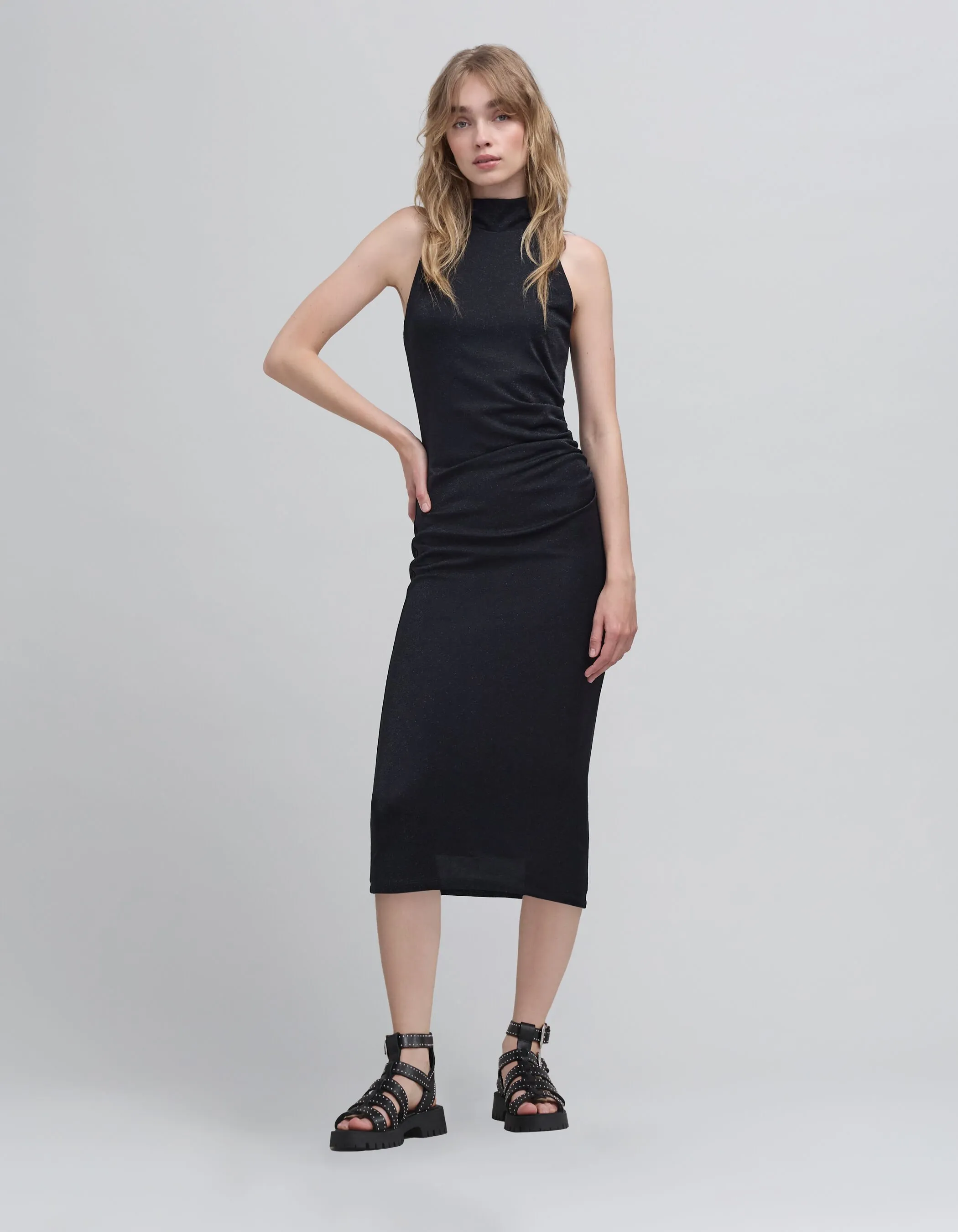 Robe noire maille lurex encolure américaine Femme