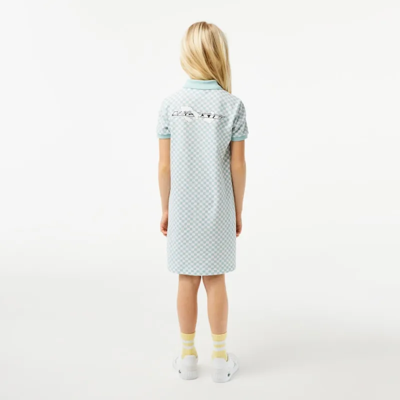 ROBE POLO VERTE ENFANT LACOSTE AVEC IMPRIMÉ DAMIER EN COTON