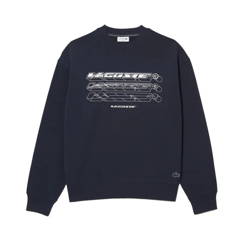 SWEATSHIRT LACOSTE LOOSE FIT BLEU MARINE AVEC MARQUAGES SUR LE DEVANT