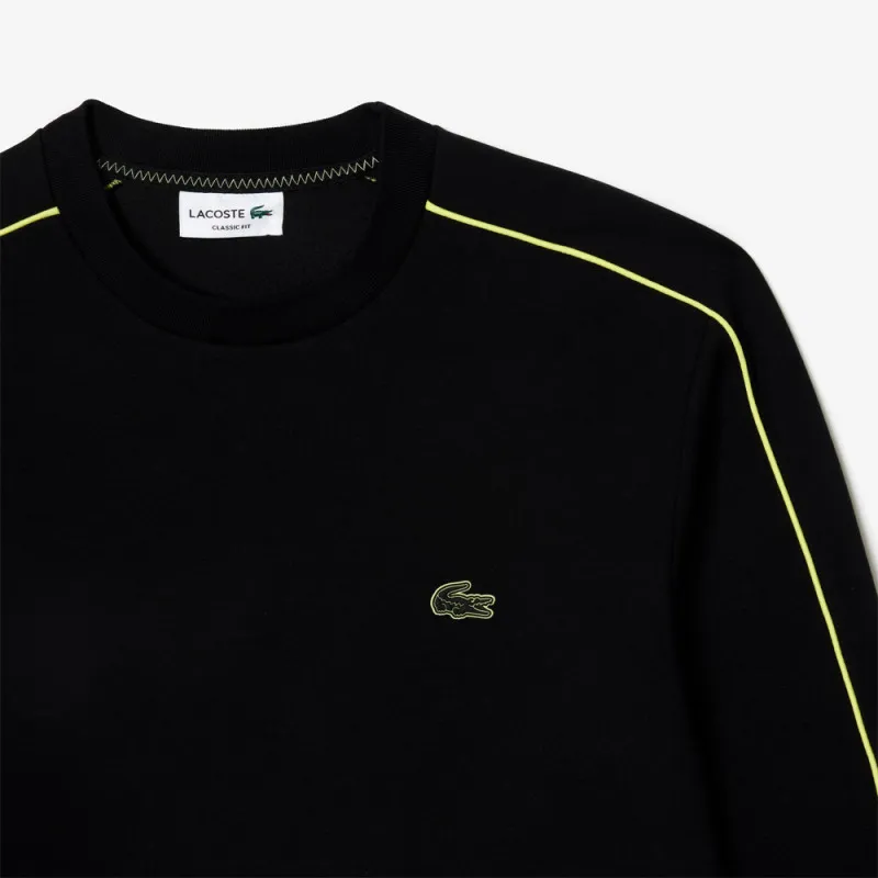 SWEATSHIRT LACOSTE NOIR AVEC BRODERIE JAUNE EN DOUBLE-FACE DE COTON