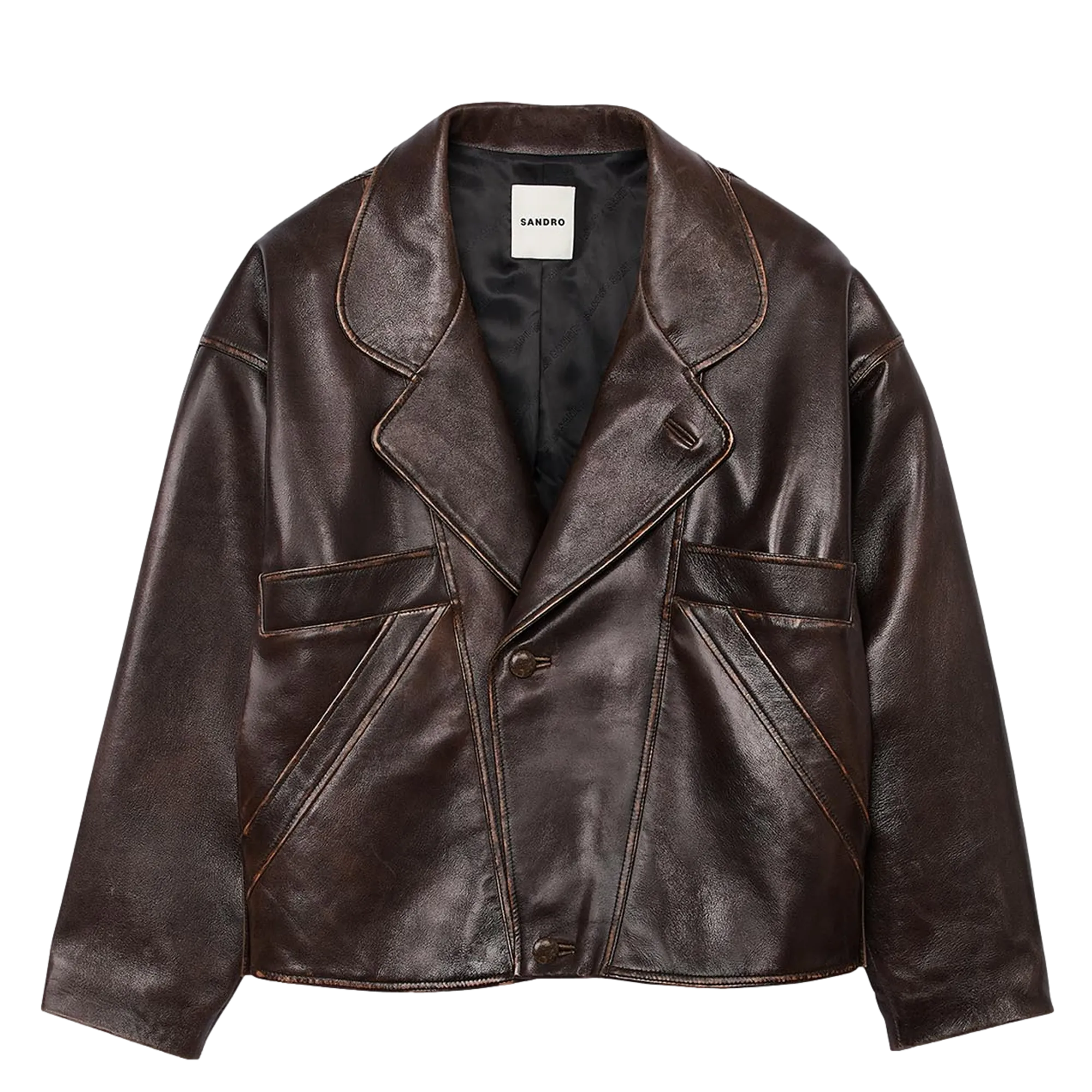 VESTE COL TAILLEUR EN CUIR - SANDRO pour FEMME | Printemps