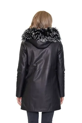 Veste cuir agneau doublure fourrure amovible Giovanni Marissa noir.