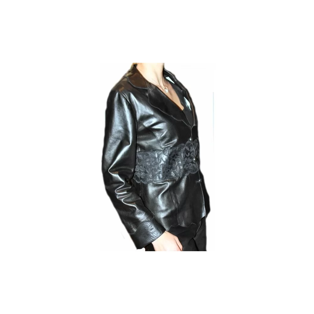 Veste cuir femme agneau plongé et bandes de dentelle modèle Dasha