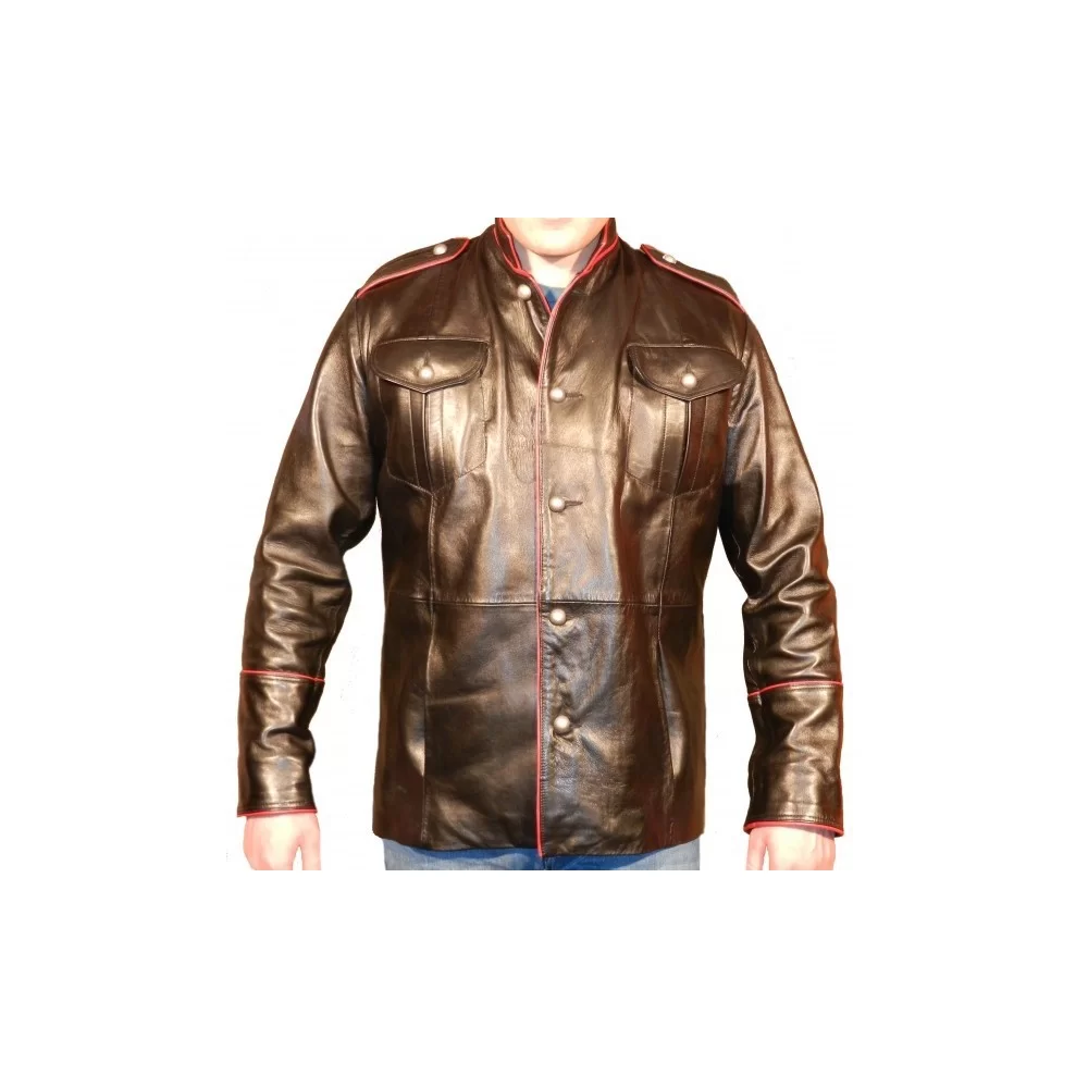 Veste cuir homme style veste de combat agneau plongé noir et rouge modèle Bastide