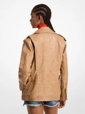 Veste de moto surdimensionnée en cuir froissé