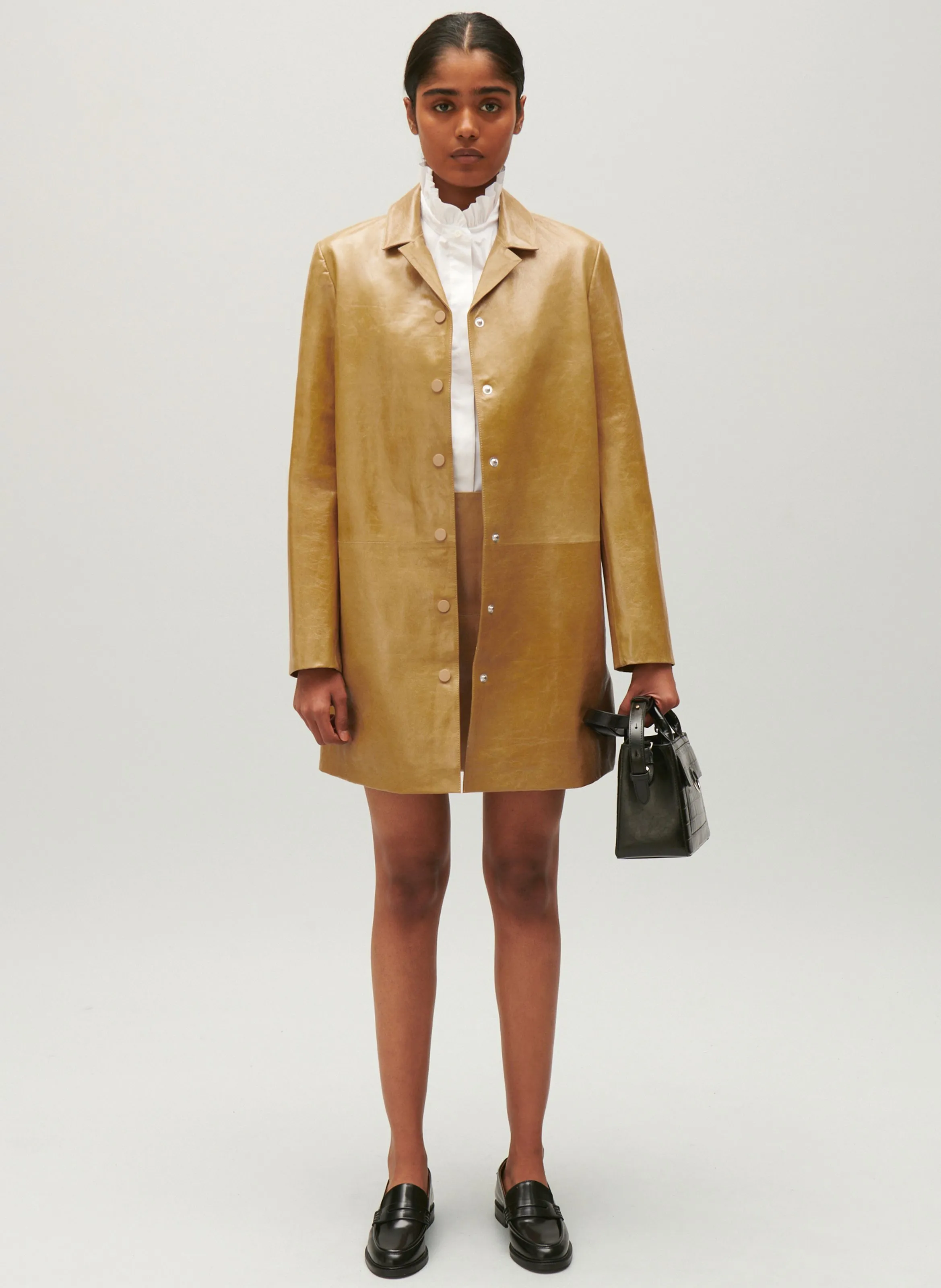 VESTE DROITE COL CLASSIQUE EN CUIR - CLAUDIE PIERLOT pour FEMME | Printemps